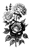 rose and larkspur and carnations intertwined tattoo design idea
