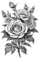 rose and larkspur and carnations intertwined tattoo design idea