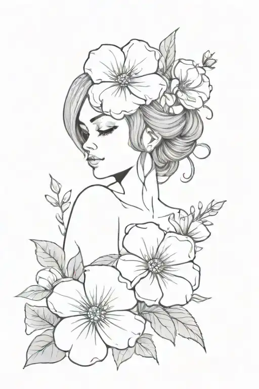pierce the veil girl from collide with the sky infused into petunia flowers with babys breath tattoo design idea
