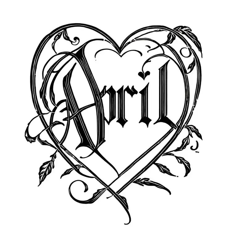 Name April Old English font surrounded by a heart tattoo design idea
