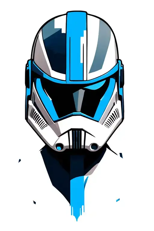 Detailed Star Wars tattoo design in color featuring Captain Rex with his blue Jaig eyes helmet paint, flanked by 501st L tattoo design idea