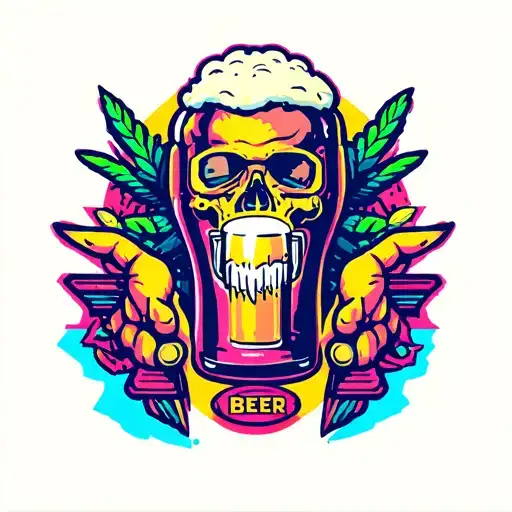 craft beer in a retro game bar with neon colors tattoo design idea