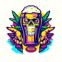 craft beer in a retro game bar with neon colors tattoo design idea