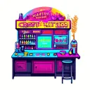 craft beer in a retro game bar with neon colors tattoo design idea