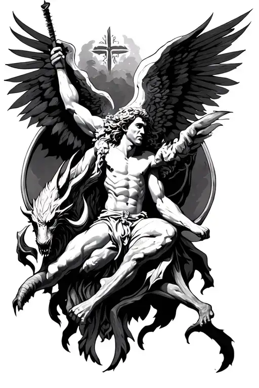 st. micheal slaying the devil tattoo design idea
