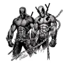 Tattoo GPTYou said:Comic book sleeve tattoo include Deadpool spawn and Hellboy and have chains from spawn wrapping aro tattoo design idea