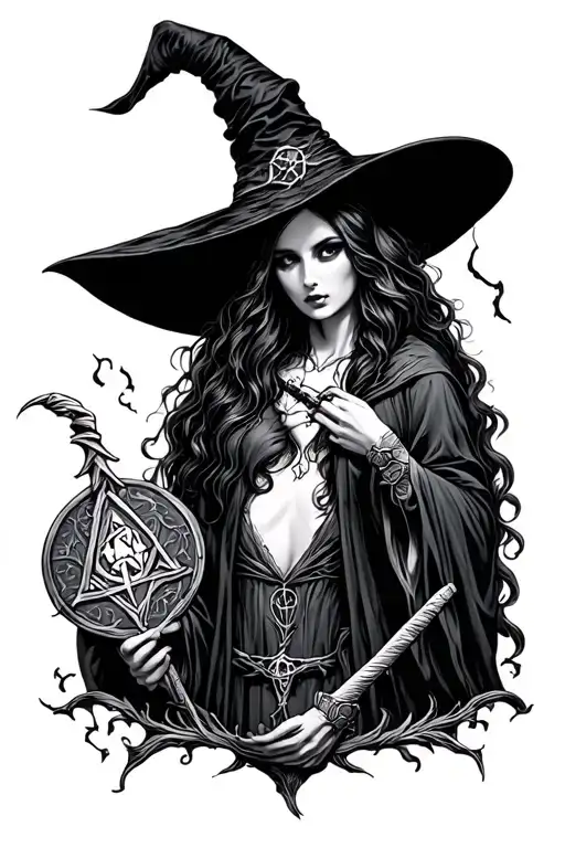 witchcraft scene tattoo design idea