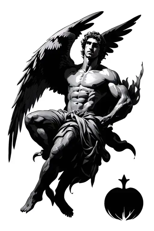 fallen angel muscolous male with wings  tattoo design idea