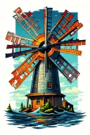 windmill and hydro turbine with wind and water tattoo design idea