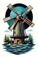 windmill and hydro turbine with wind and water tattoo design idea