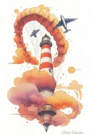 sky diving, parachute, lighthouse tattoo design idea