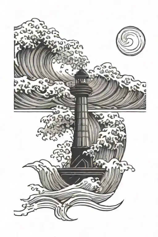  a minimalist tattoo inspired by the famous painting "the great wave" with an anchor incorporated in the center tattoo design idea