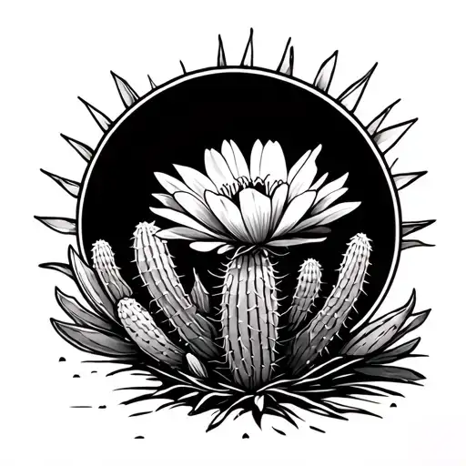 cactus flower coyote cactus Ren arizona desert scene tattoo design idea