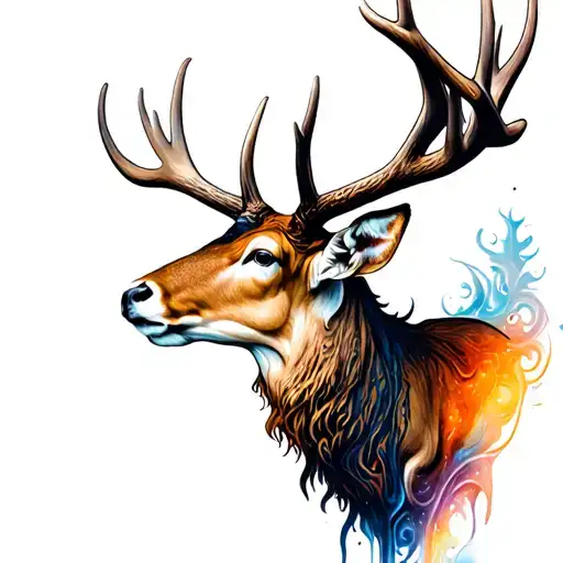stags head emerging tattoo design idea