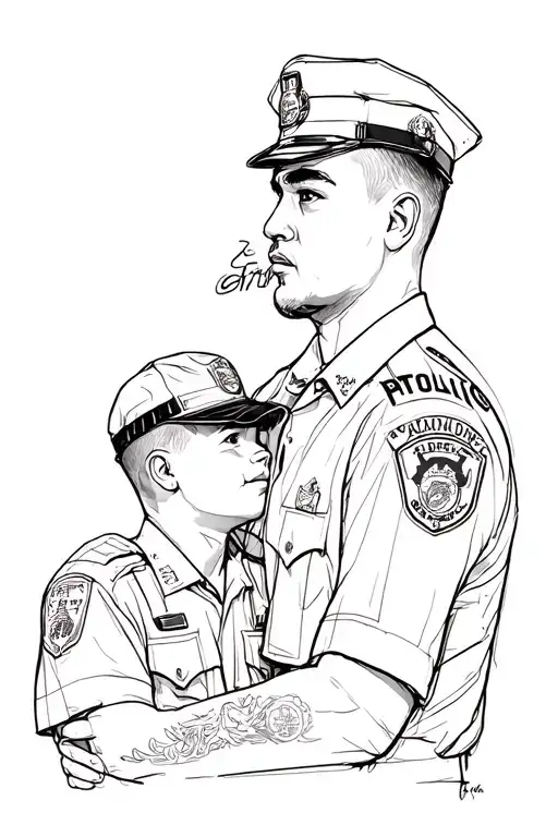 father and son police tattoo design idea