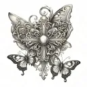 chrome heart cross and butterflies tattoo design idea