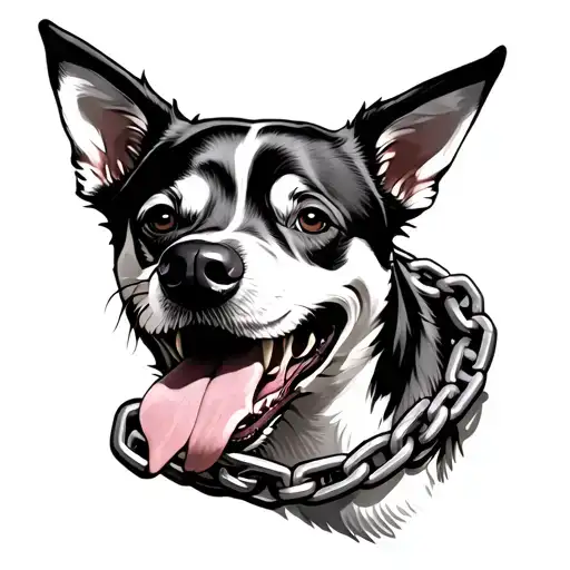 dog biting chain wrapped tattoo design idea