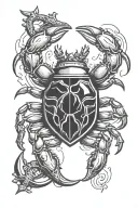 The crab holds a shield in its claw, and on the shield is depicted the symbol of anarchy tattoo design idea