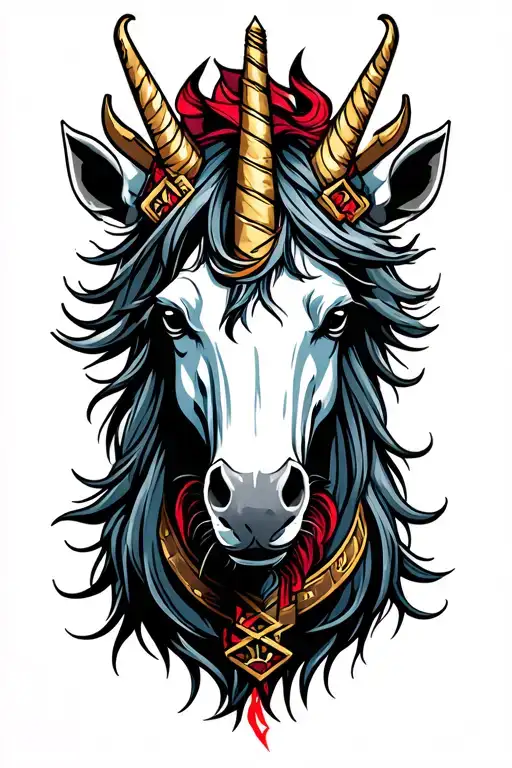 Scottish unicorn ready for war tattoo design idea