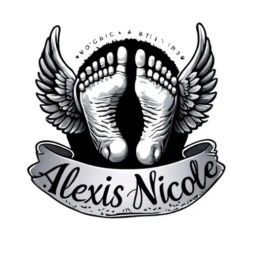 "Alexis Nicole" baby footprint, wings, memorial tattoo tattoo design idea