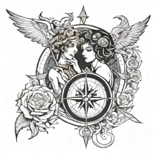 arthemis, selene and hecate goddes. compass. tattoo design idea