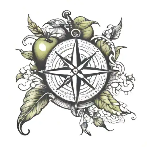 apple book anchor compass grass leaf tattoo design idea