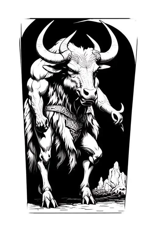Minotaur standing guard tattoo design idea