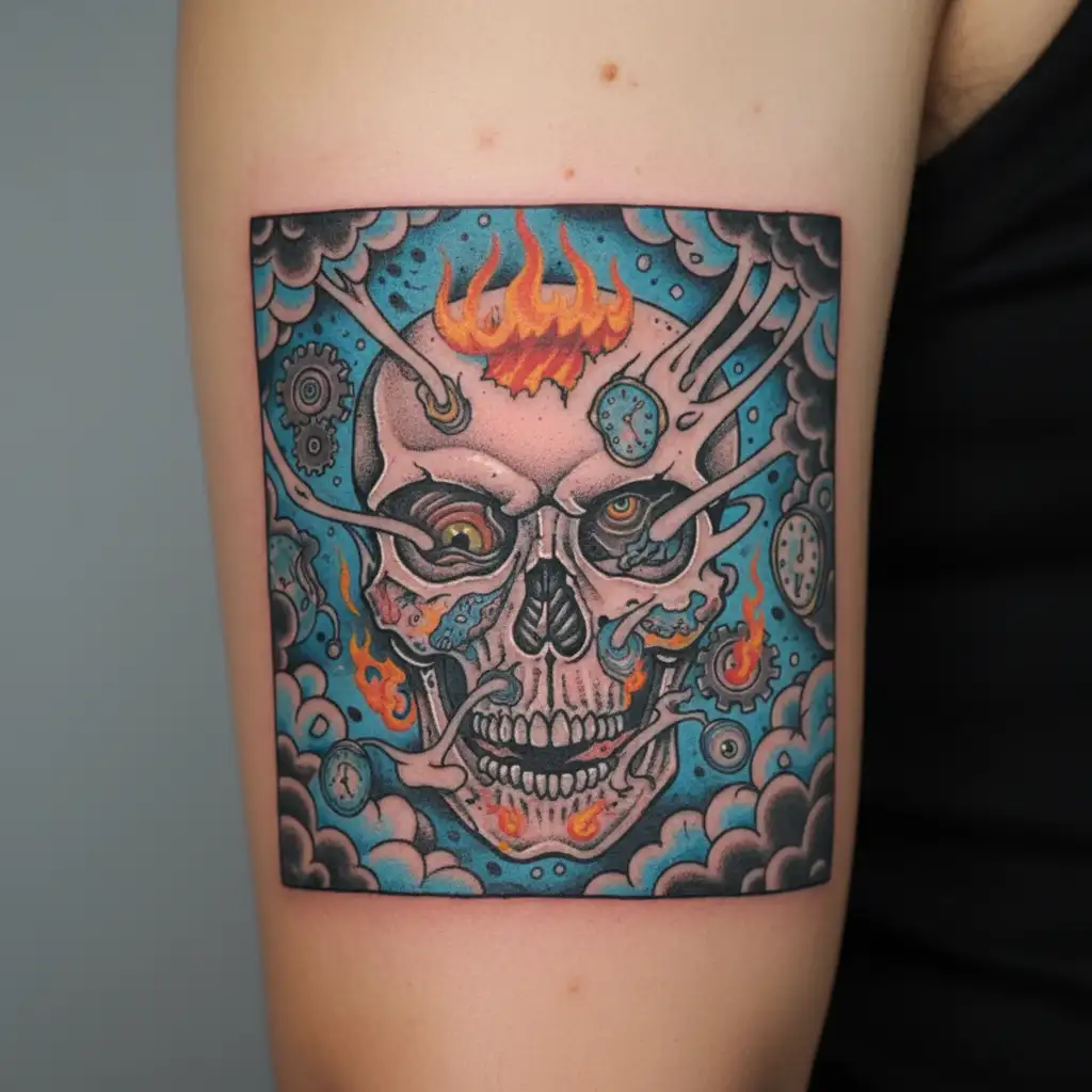 skull punisher flames  tattoo design idea