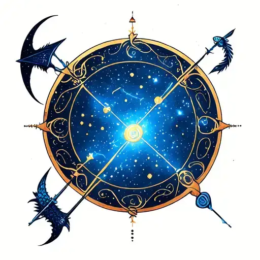 Cancer And Sagittarius constellation intertwined tattoo design idea