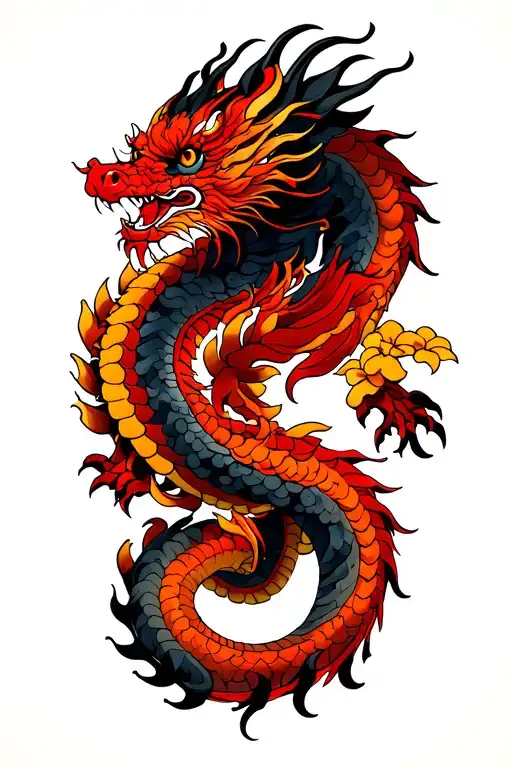 Japanese dragon flying tattoo design idea
