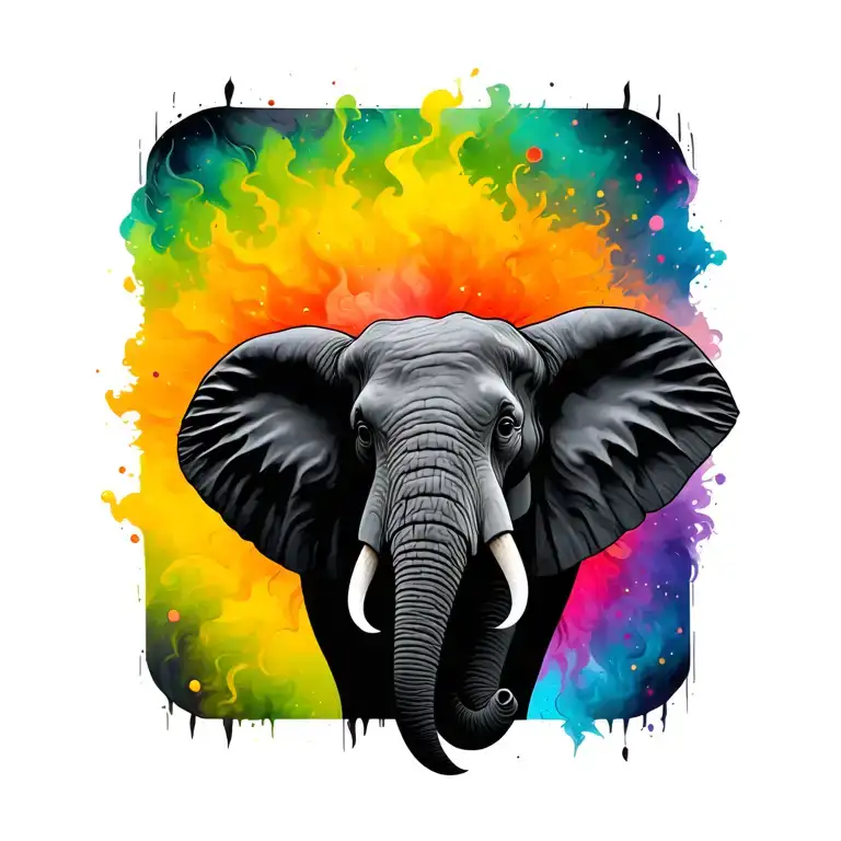 elephant head with colored aura surrounding tattoo design idea