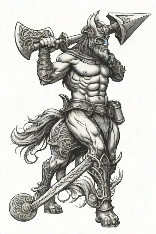 epic centaur warrior welding axe tattoo design idea