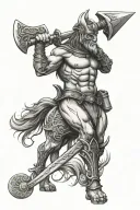 epic centaur warrior welding axe tattoo design idea