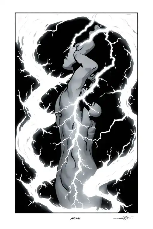 lightning that starts from the shoulder and goes down to the lower abdomen tattoo design idea