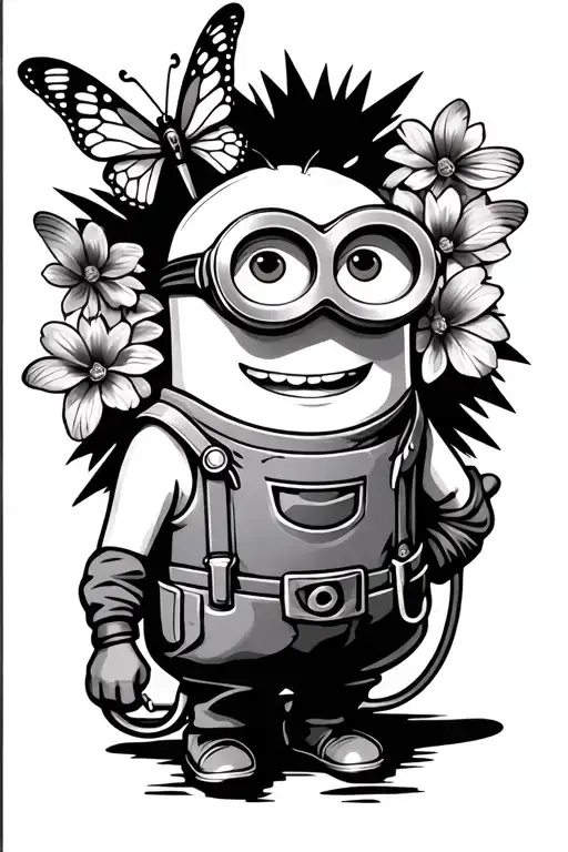 stethoscope,butterfly,carpenters tool belt and a minion character tattoo design idea