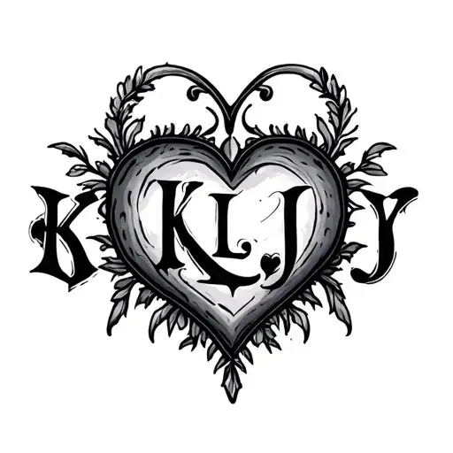 "K L J " heart shape tattoo design idea