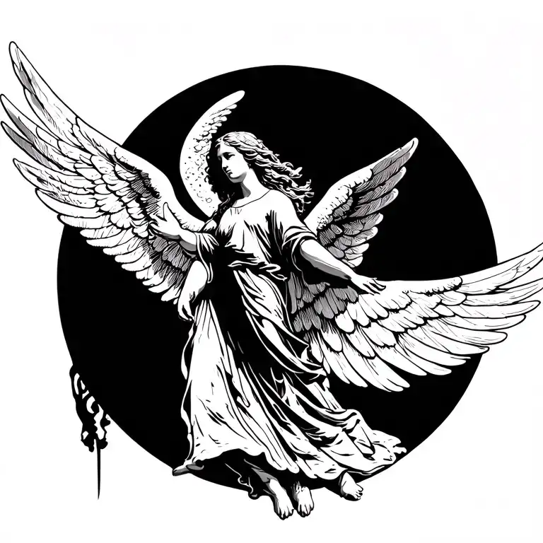 angel flying upwards spreading wings tattoo design idea