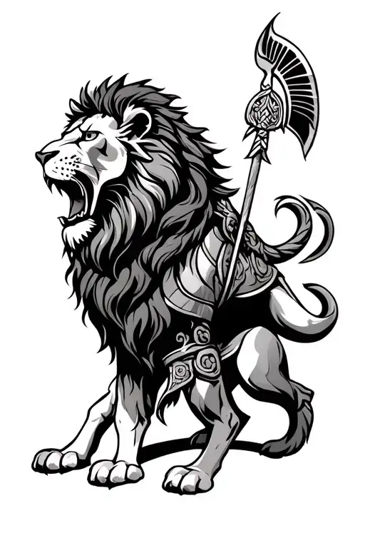 lion and spartan warrior tattoo design idea