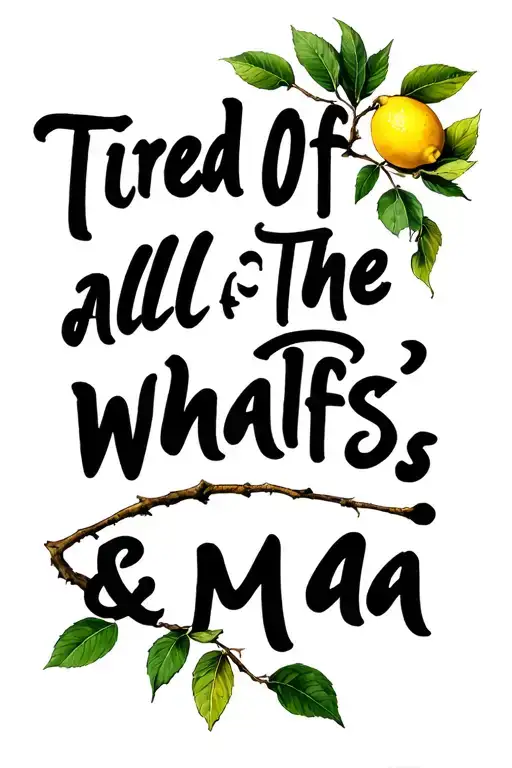 "Tired Of All The What Ifs & Ma" lemon tree branch tattoo design idea
