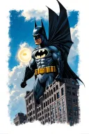 batman in gotham city with a bat signal in the blue sky tattoo design idea