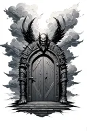 warrior Valhalla doors storm clouds tattoo design idea