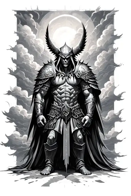 warrior Valhalla doors storm clouds tattoo design idea