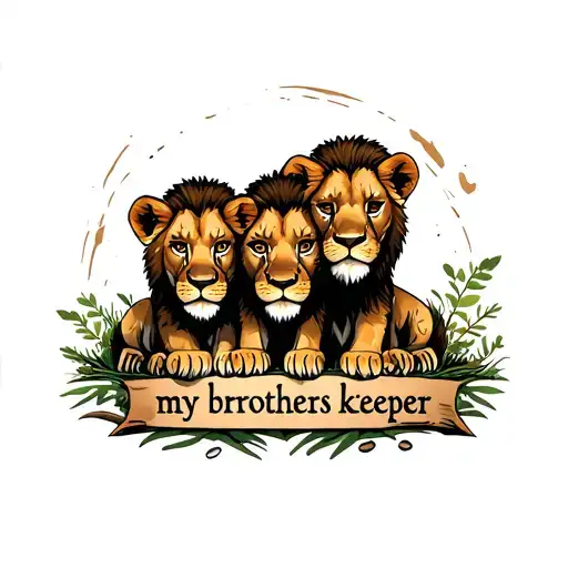 "my brothers keeper" 3 male lion cubs lost in the forest  tattoo design idea