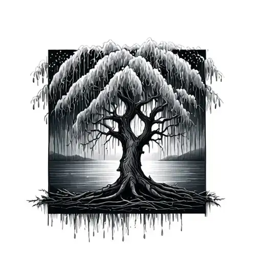 weeping willow tree tattoo design idea
