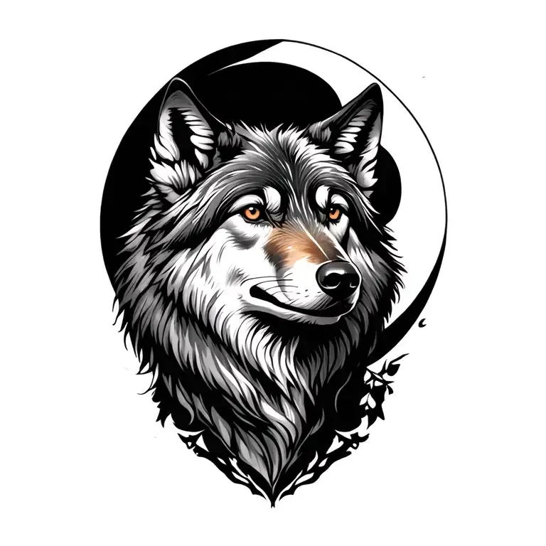 wolf with moon tattoo design idea