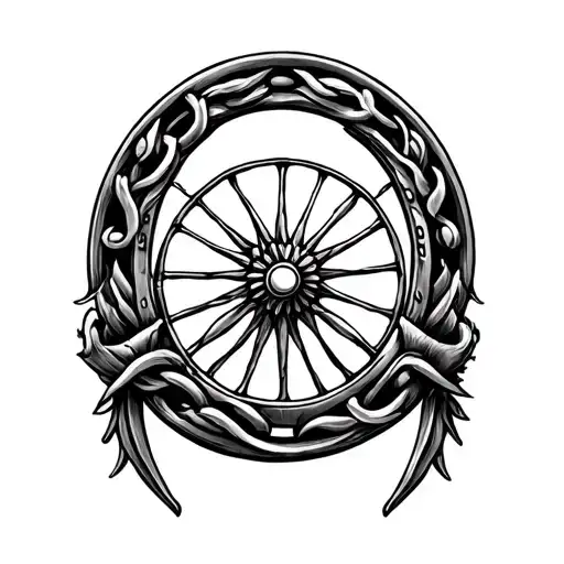 Roma gypsy wheel horseshoe intertwined tattoo design idea