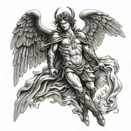 biblical archangel Michael defeating Lucifer Morningstar tattoo design idea