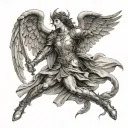biblical archangel Michael defeating Lucifer Morningstar tattoo design idea