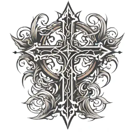cross on a staff spike at the bottom tattoo design idea