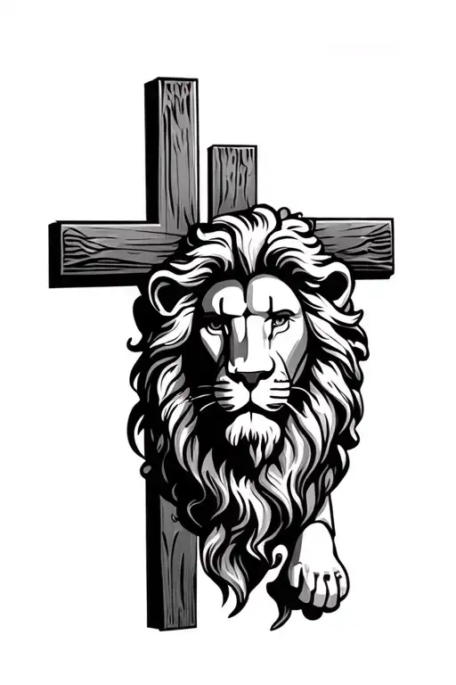 Lion and Jesus cross tattoo design idea